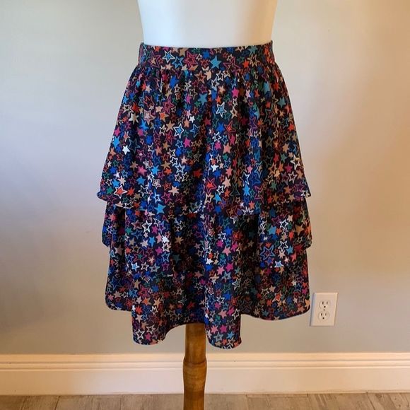 J. Crew Multicolor Star Pattern Ruffle Tier Skirt Size 6 Skirts